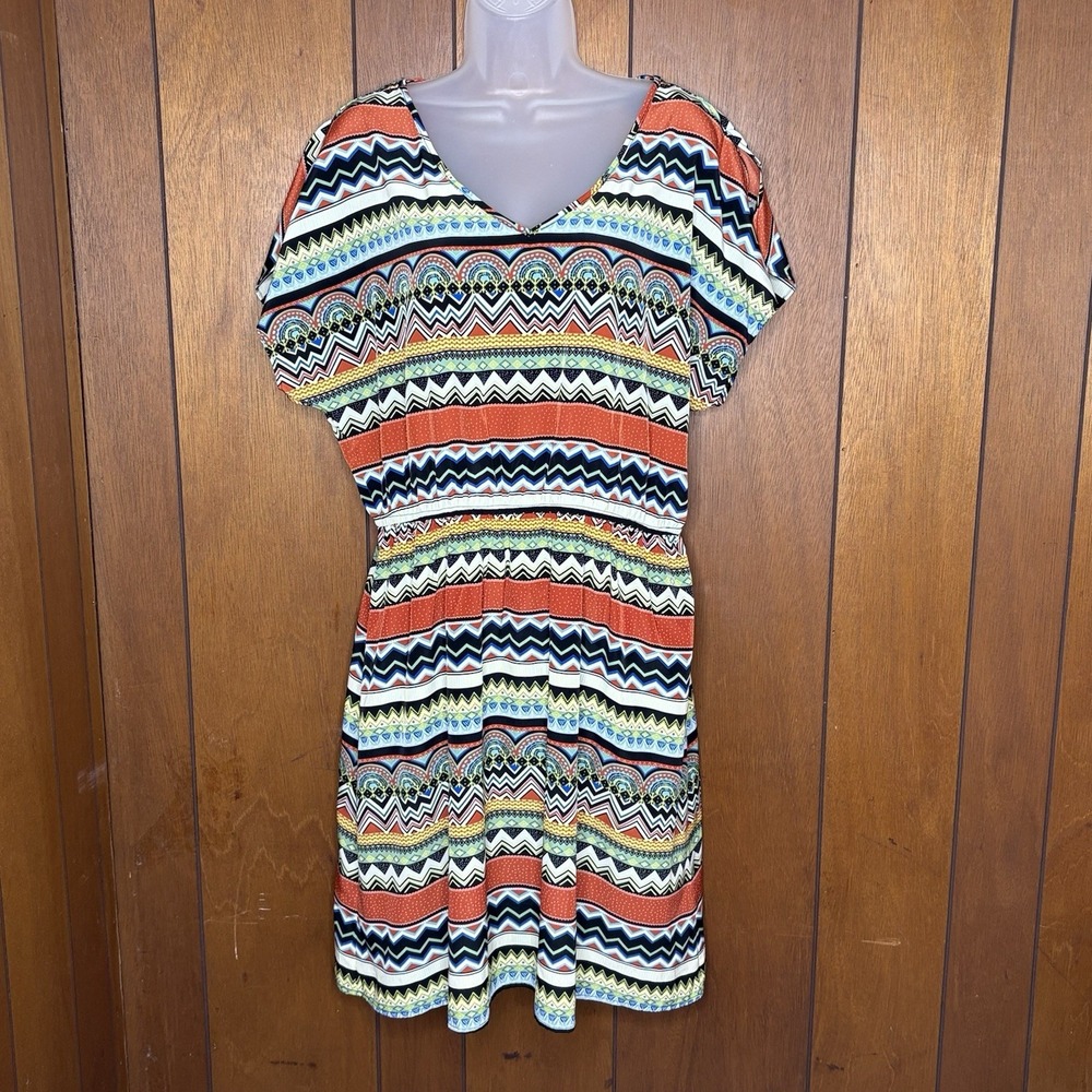 AGB Dress Women 14 Multicolor Chevron Aztec Tribal Boho Festival Retro Southwest